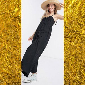 [Moving Sales by 2.27]ASOS Lounge  Jersey Slub Tie Front Smock Jumpsuit in Black